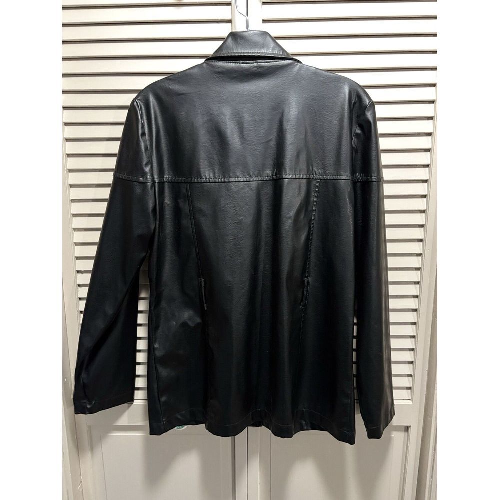 Highway Black Faux Leather Jacket Button Up Lined Size Medium Lined Pockets - Picture 5 of 6